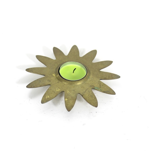 Mid Century Modern Brass Starburst Candle Holder, Sun Shaped Tea light Tealight - Picture 1 of 6